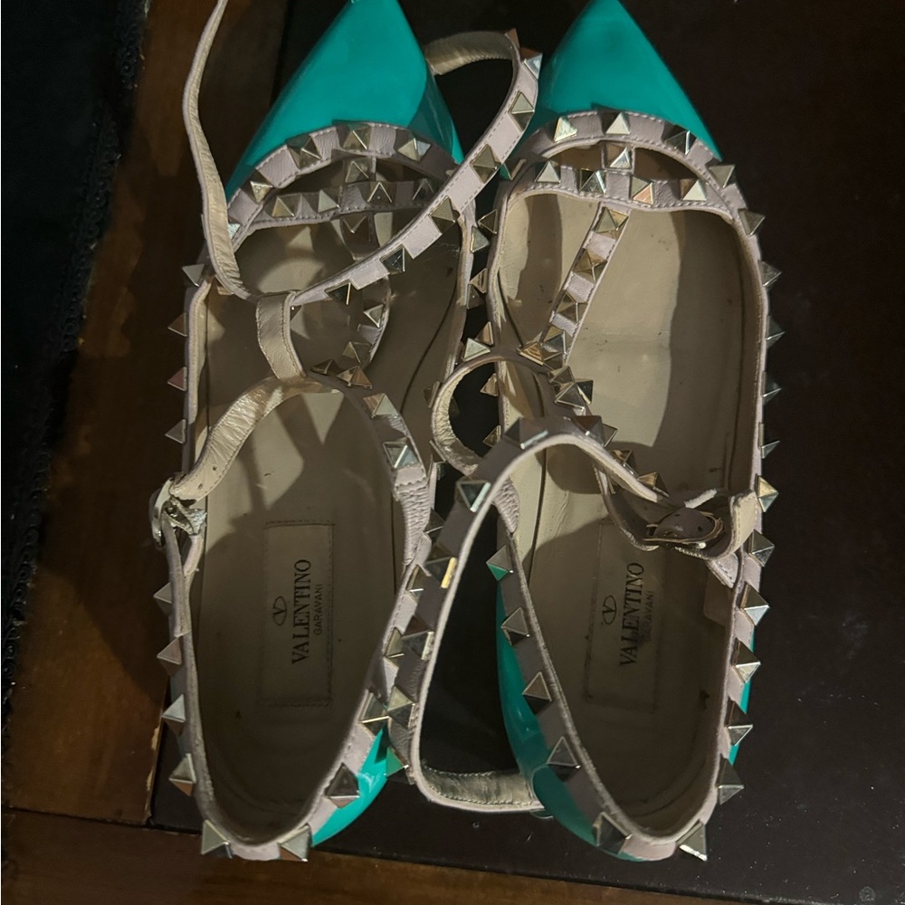 Valentino Rockstud Seafoam Blue Flats -36.5 - Picture 7 of 16